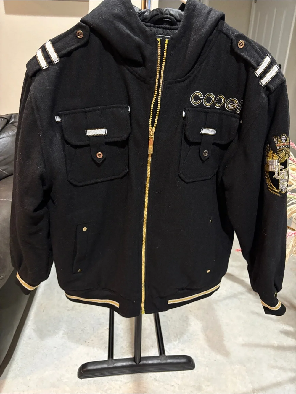 COOGI Black Bomber Jacket with Gold Trim and Crest